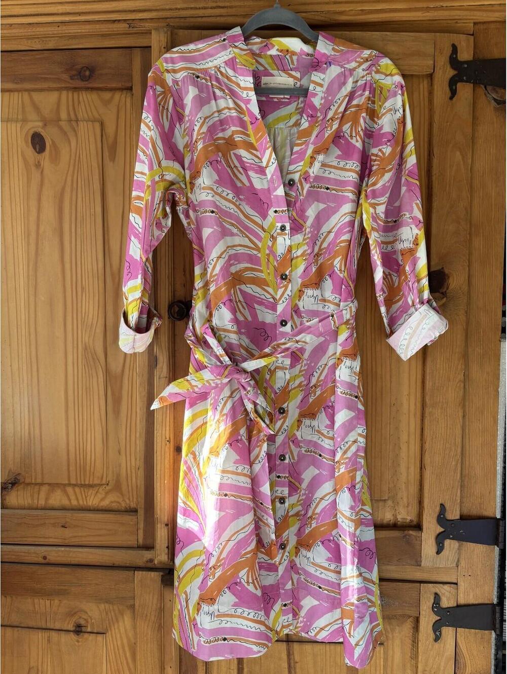 Anthropologie Shirt dress sz M cotton pink abstract design midi AA new w/o tag